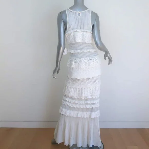 STAUD Sorrento Ruffled Crocheted Maxi Dress White Cotton-Blend Size Medium NEW - Picture 5 of 7